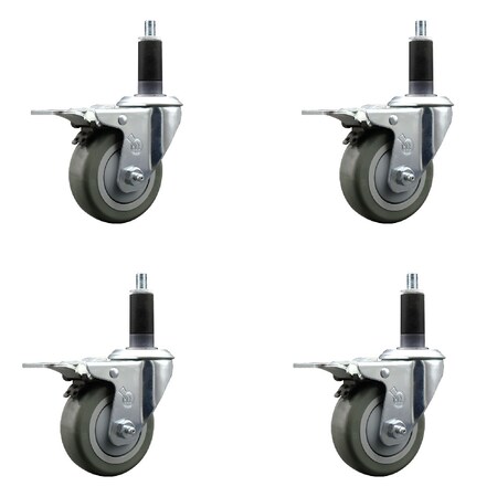 Service Caster 3.5'' Gray Poly Swivel 1-1/8'' Expanding Stem Caster Set Total Lock Brake, 4PK SCC-EXTTL20S3514-PPUB-118-4